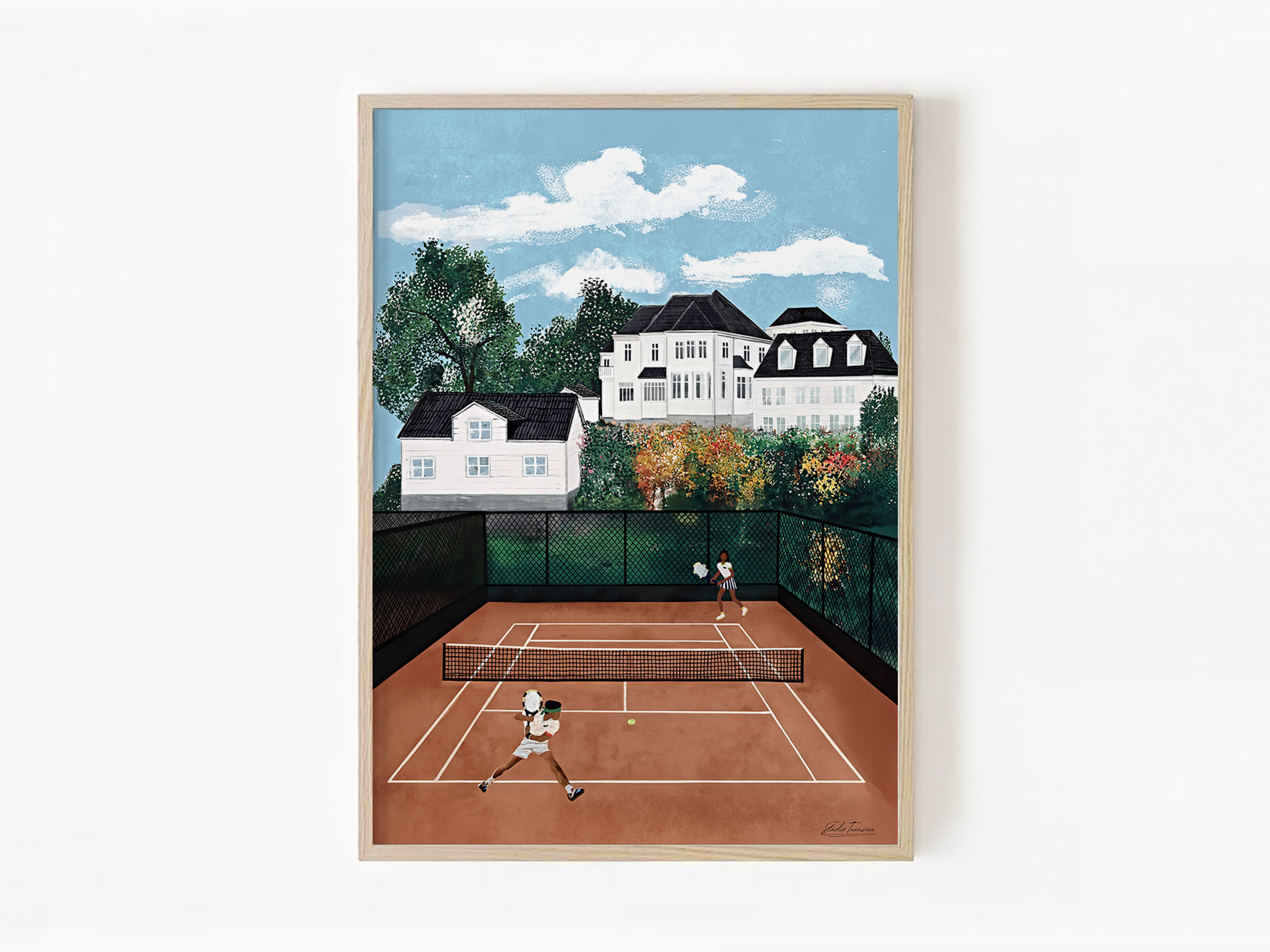 Oslo Tennisklubb aerial tennis court artwork - pillow design