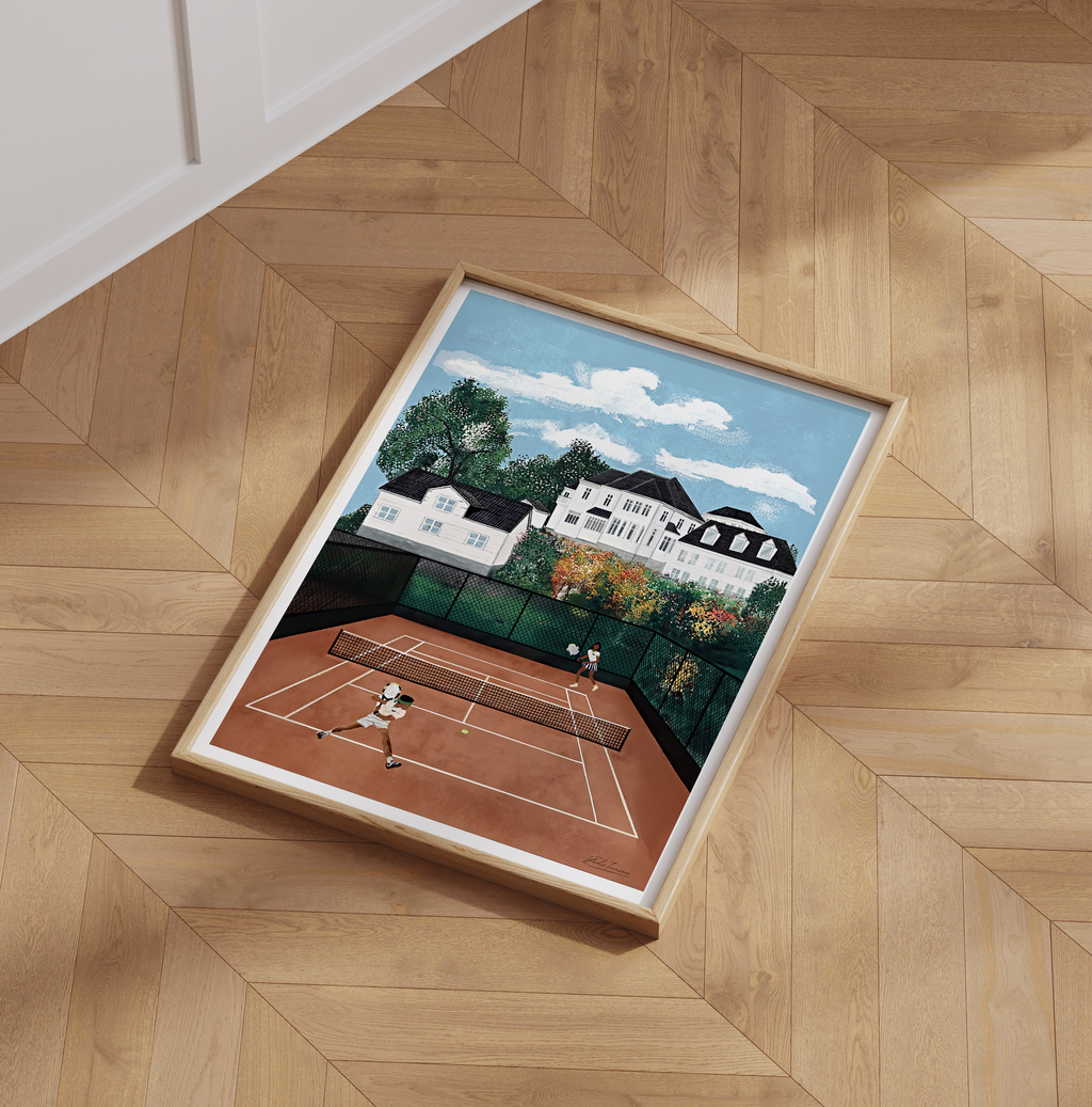 Oslo Tennisklubb, minimalist tennis wall art print, Scandinavian illustration by Studio Twins