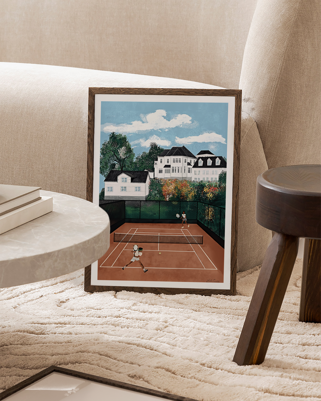 Oslo Tennisklubb, minimalist tennis wall art print, Scandinavian illustration by Studio Twins