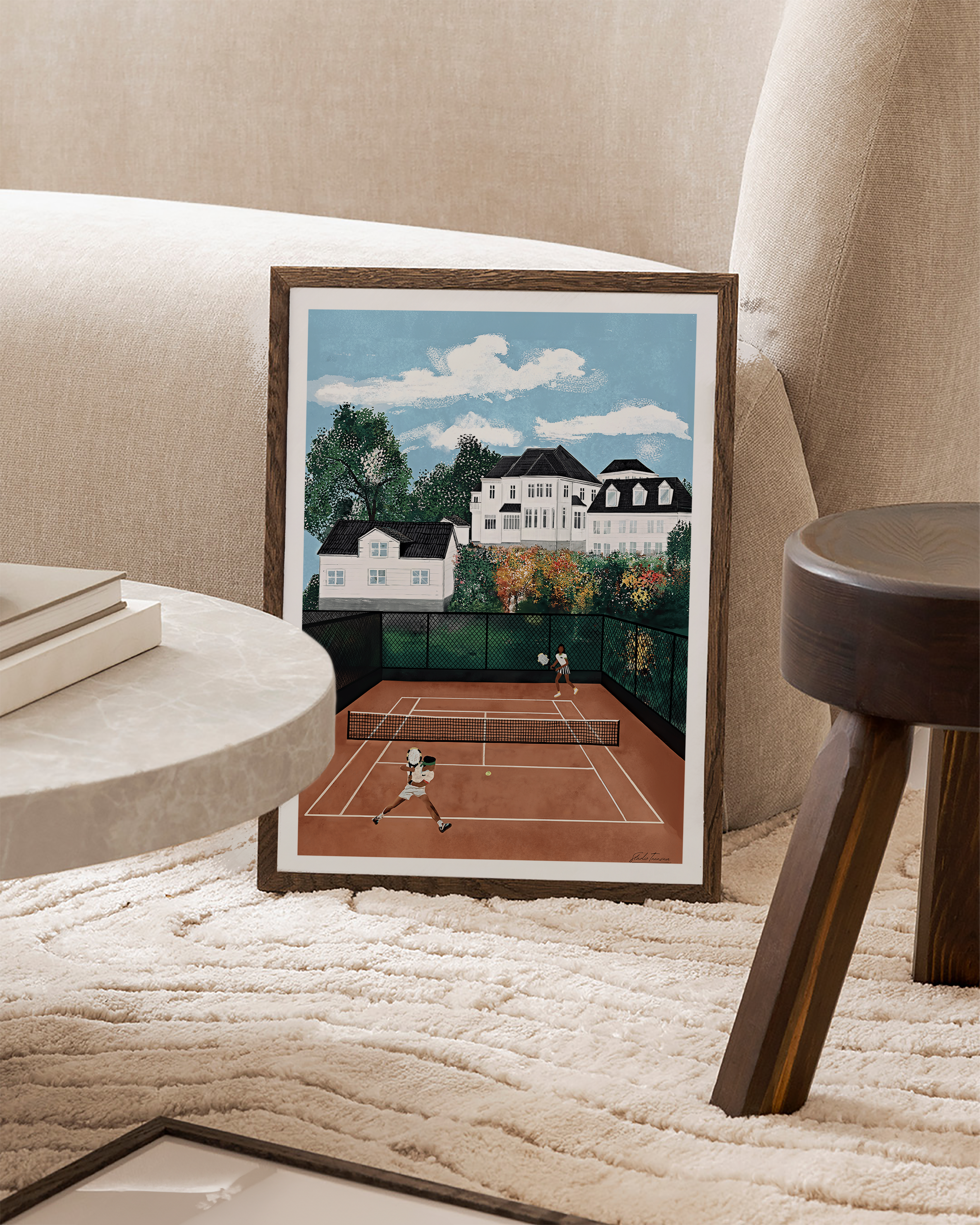 Oslo Tennisklubb, minimalist tennis wall art print, Scandinavian illustration by Studio Twins