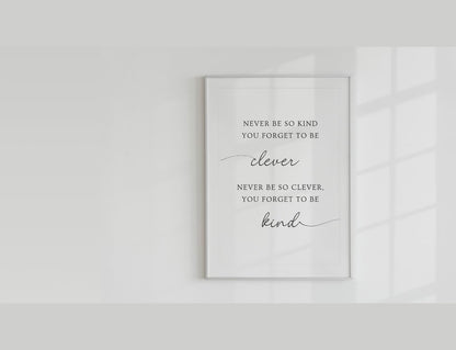 Never Be So Kind you forget to be clever, clever and kind, digital print, Music Wall Art, Aesthetic Print, Marjorie Print, Bedroom Decor