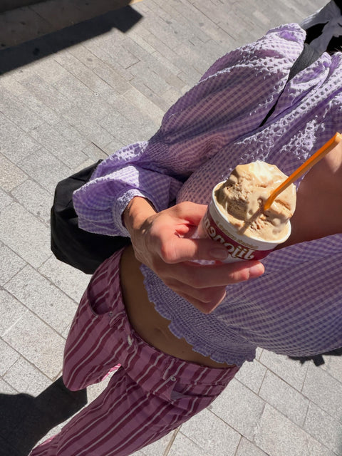 Lavender gingham, pink stripes and an ice cream on a summer day
