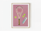 Pink Court Classics, retro tennis racket art print by Studio Twinswa