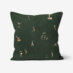 Detail of women golfers on dark green fabric