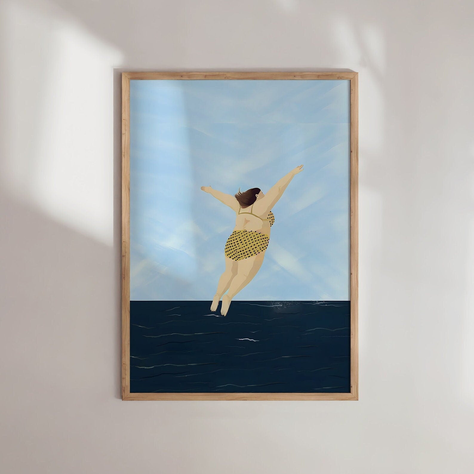 Cute summer print, Beach day art, Female diving Print, Minimalist Wall Art, Dorm decor, Blue Art Print, blue wall art, blue wall art, acstract print, digital print, abstract people art, scandinavian art, nordic print, nordic wall art, beach wall art