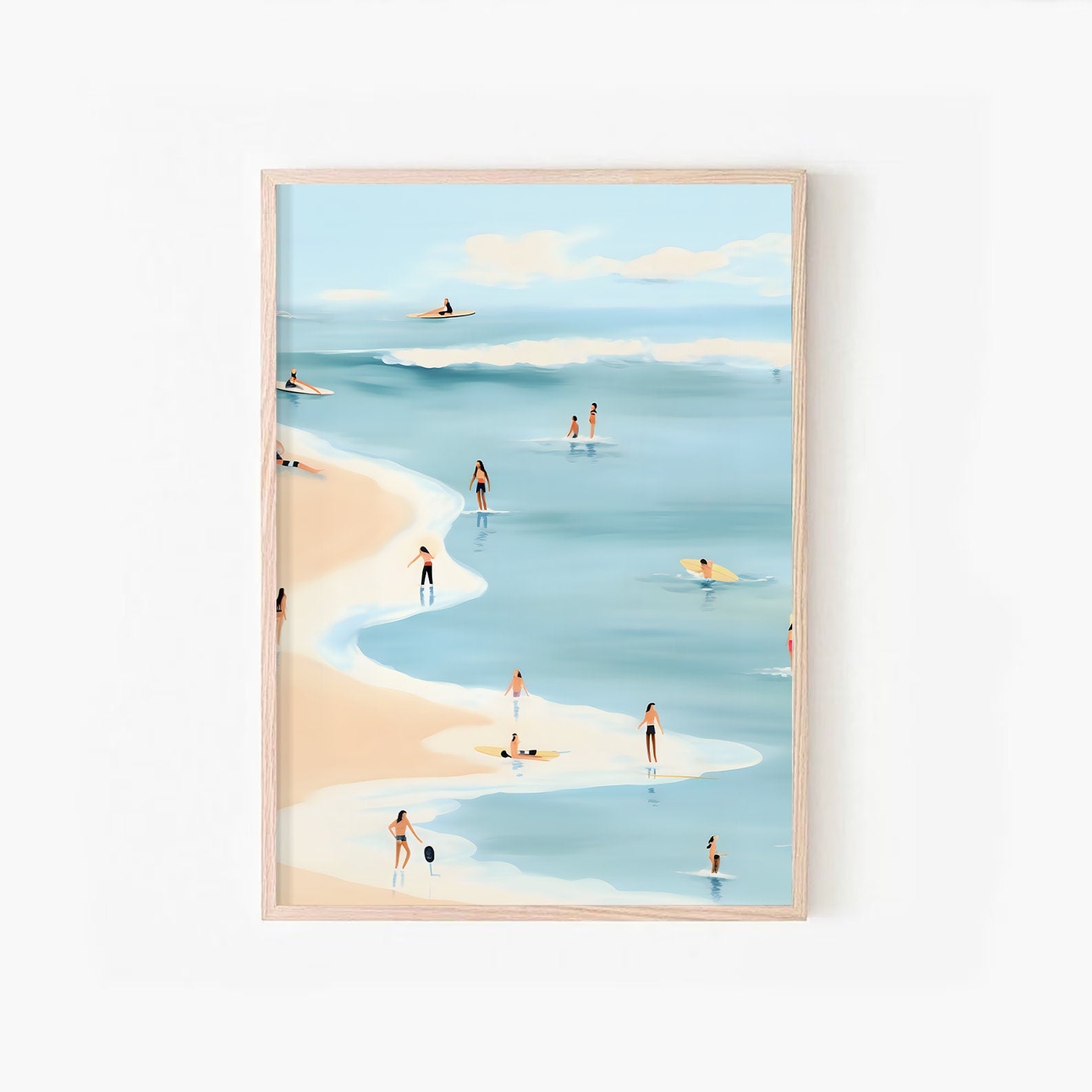 Cute summer print, Beach poster, Female diving Print, Minimalist Wall Art, Dorm decor, Blue Art Print, blue wall art, blue wall art