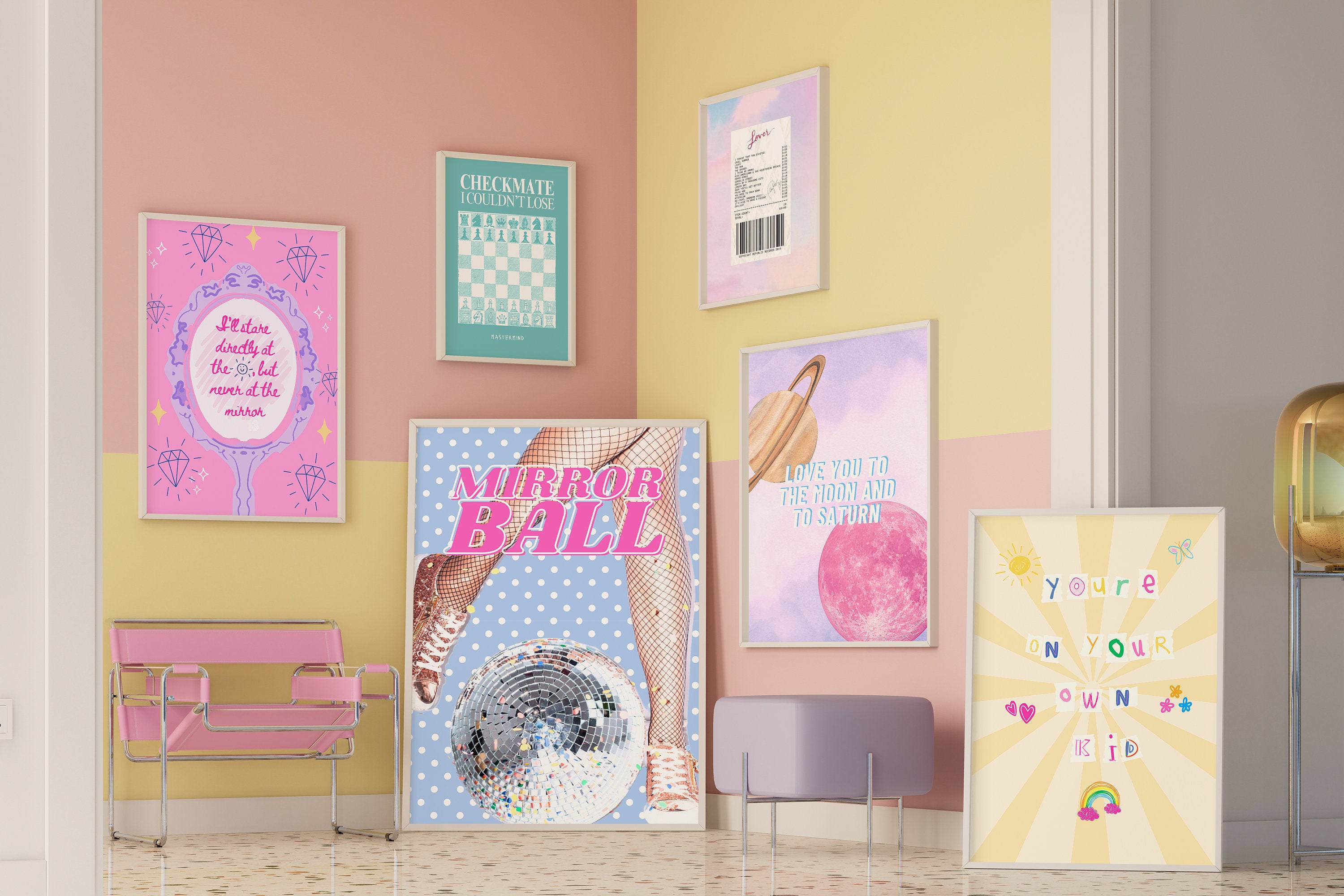 Taylor set of 6, Taylor gift, Taylor poster, eras tour print, preppy wall art, swiftie gift, pink Taylor print, eras print, eclectic print