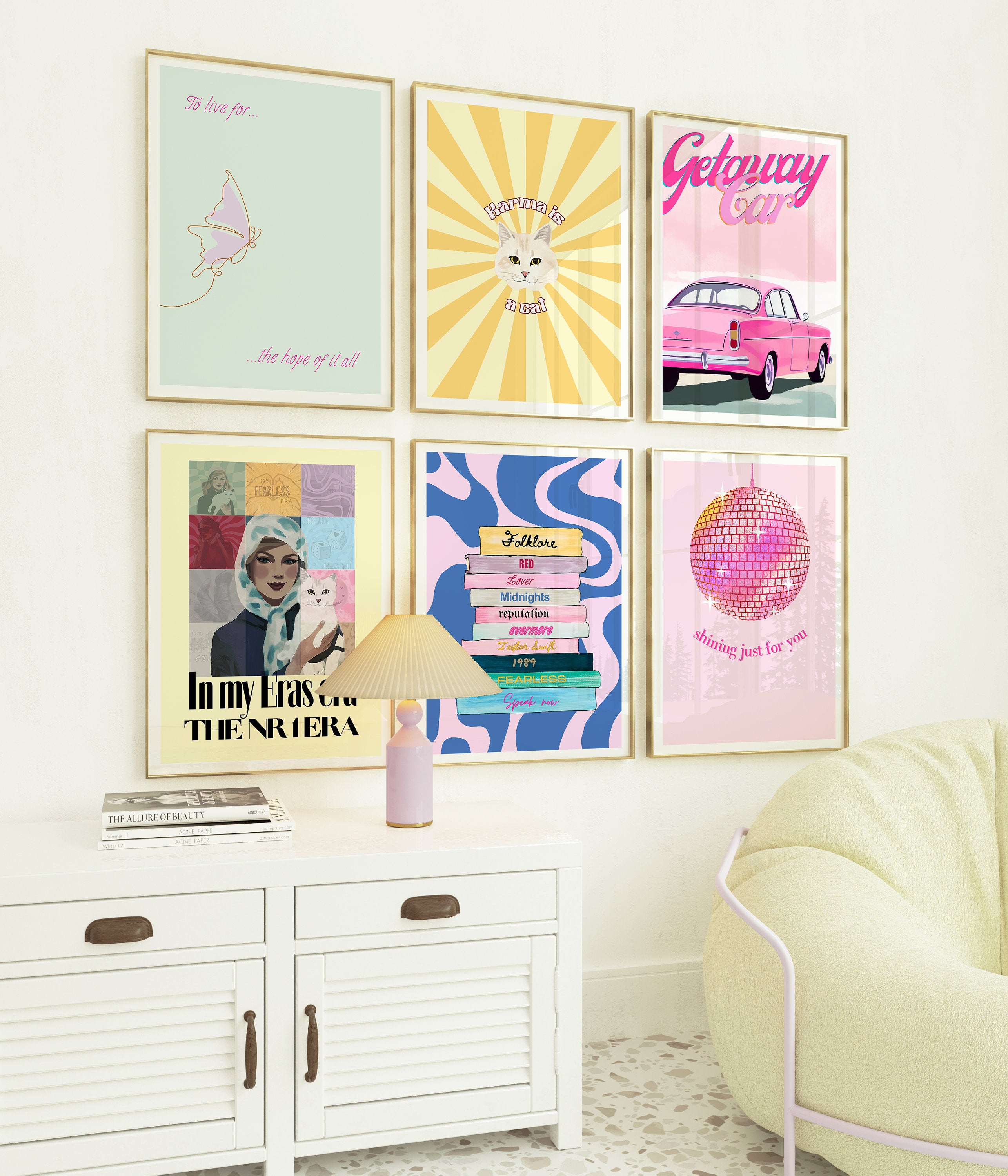 Taylor set of 6, swiftie gift, getaway car, midnights design, pink taylor gift, eras print, to live for the hope, midnights lyric poster