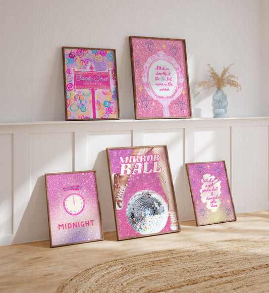 Bestseller wall art set, pink folklore posters, mastermind art, swiftie gift, cornelia street, anti-hero print, midnights doster, mirrorball