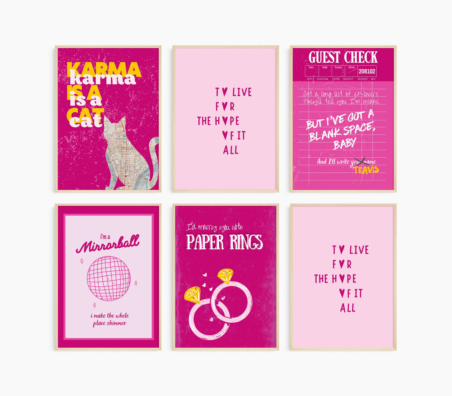 Pink Guest check wall art set, Y2K prints, Karma is a cat Print, swiftie print, trendy wall art, bar cart posters, pink poster, swiftie gift