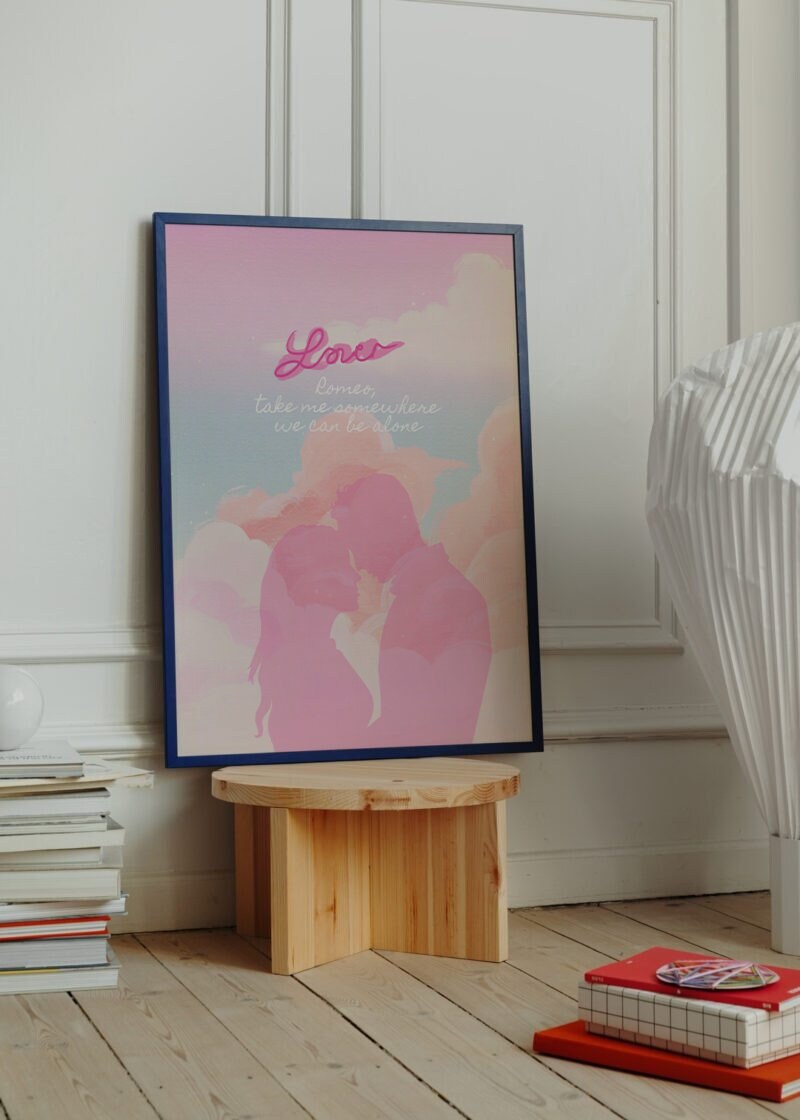 Lover poster, romeo take me somewhere we can be alone, taylor fan gift, pink lover print, gift for her, taylor print, swiftie gift