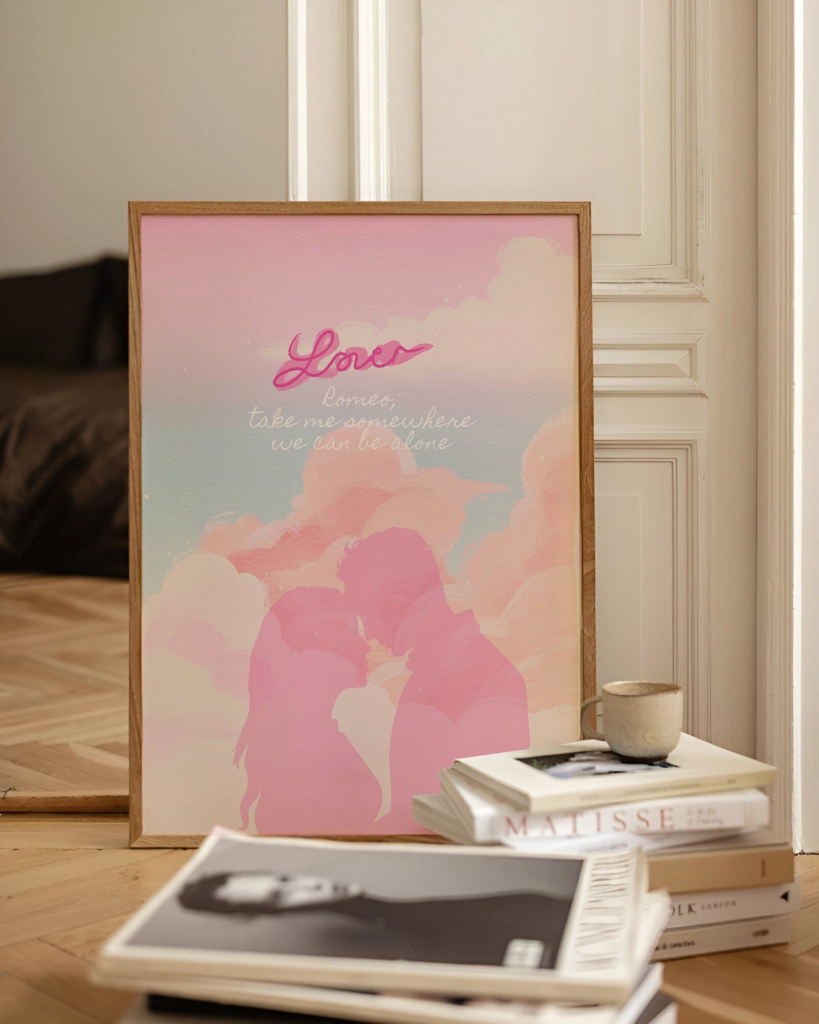 Lover poster, romeo take me somewhere we can be alone, taylor fan gift, pink lover print, gift for her, taylor print, swiftie gift